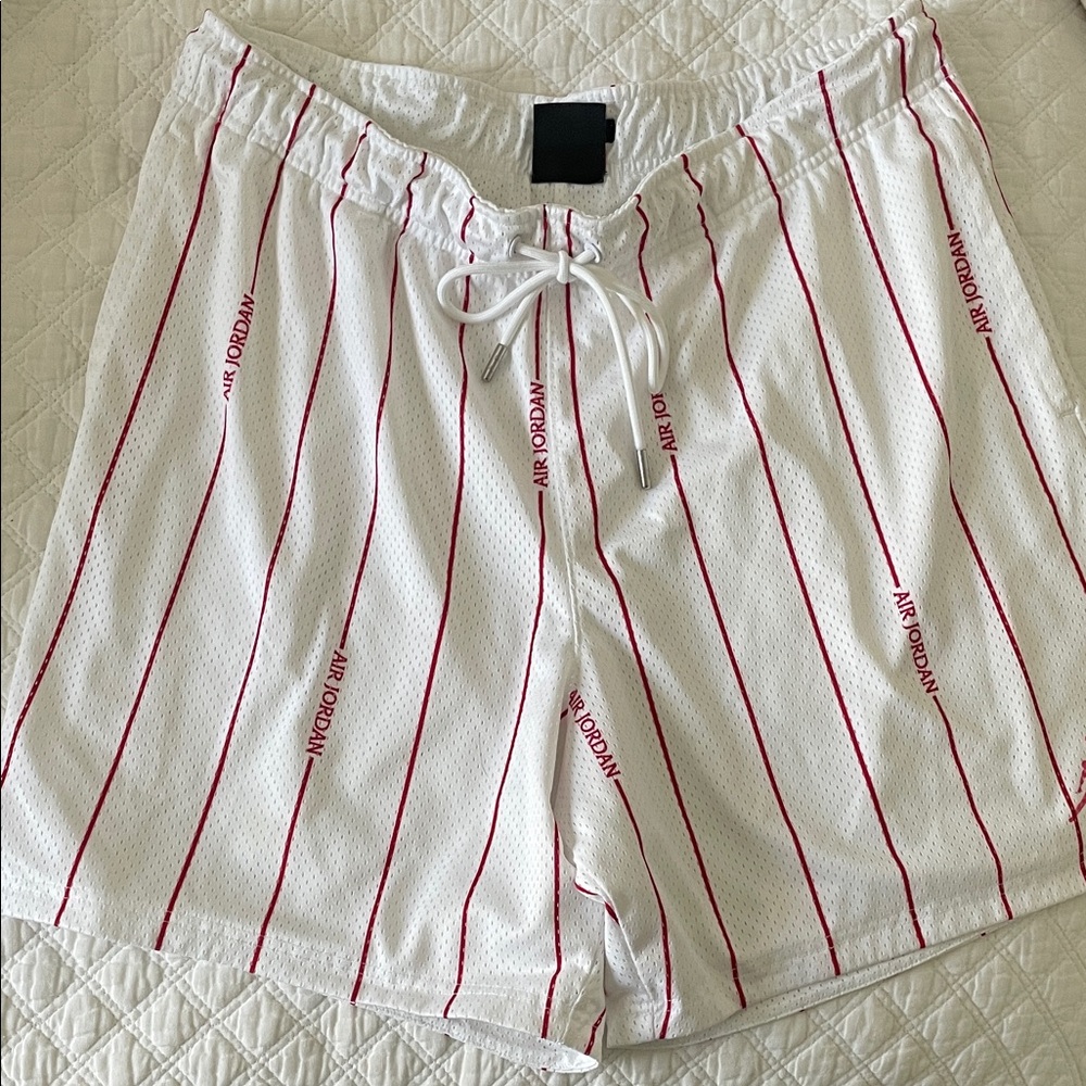 Jordan White and Red Stripe Mesh Shorts